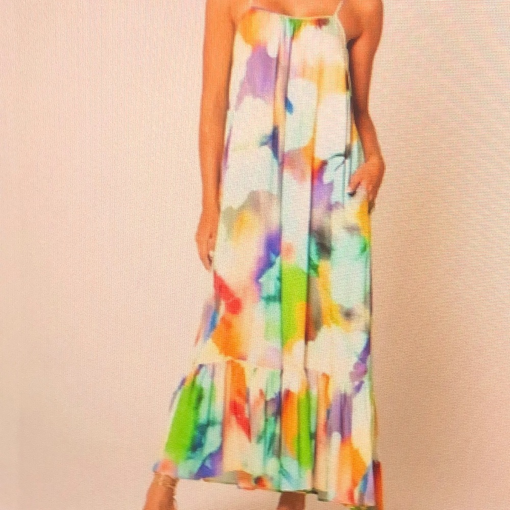 Lavender Brown Maia Dress - Watercolor Print Maxi - Size XS